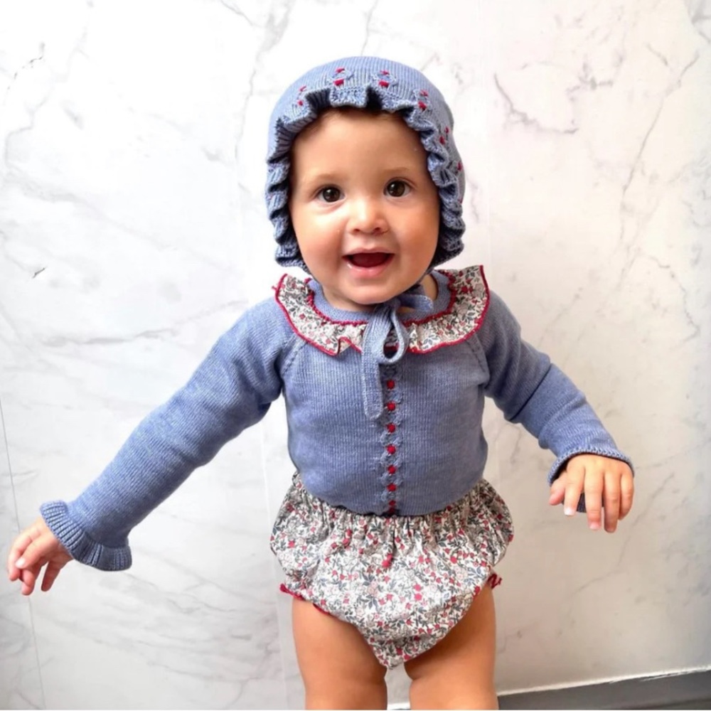 Artesania Granlei - Blue Ditsy Floral Knitted Jumper and Bloomers Set